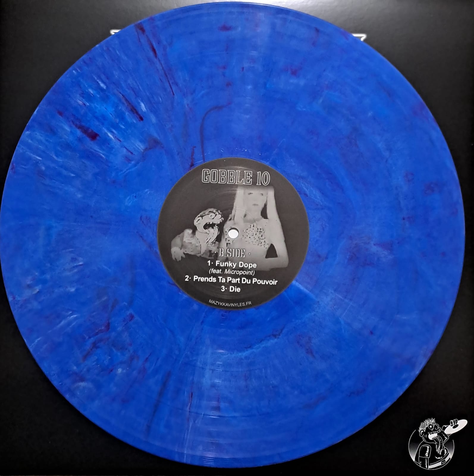 Mazykka Reprints -3 Blue Opaque Marblé White / Red (RP Gobble 10) - vinyle gabber